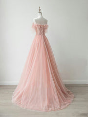 Formal Dresses Size 17, A-Line Sweetheart Neck Tulle Lace Pink Long Prom Dress, Pink Formal Dress