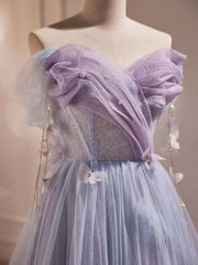 Formal Dress Attire For Wedding, A-Line Sweetheart Neck Tulle Purple Long Prom Dress, Purple Formal Dress