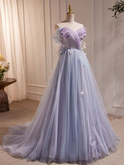 Formal Dress For Wedding Reception, A-Line Sweetheart Neck Tulle Purple Long Prom Dress, Purple Formal Dress