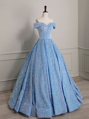 Evening Dress Store, A-Line Sweetheart Neck Velvet Sequin Blue Long Prom Dress, Blue Formal Dress