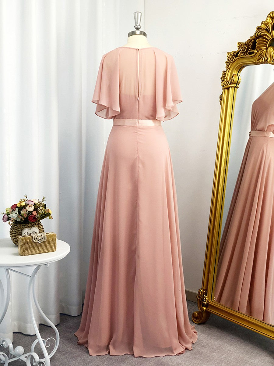 Floral Dress, A-line Sweetheart Short Sleeves Ruffles Floor-Length Chiffon Dress