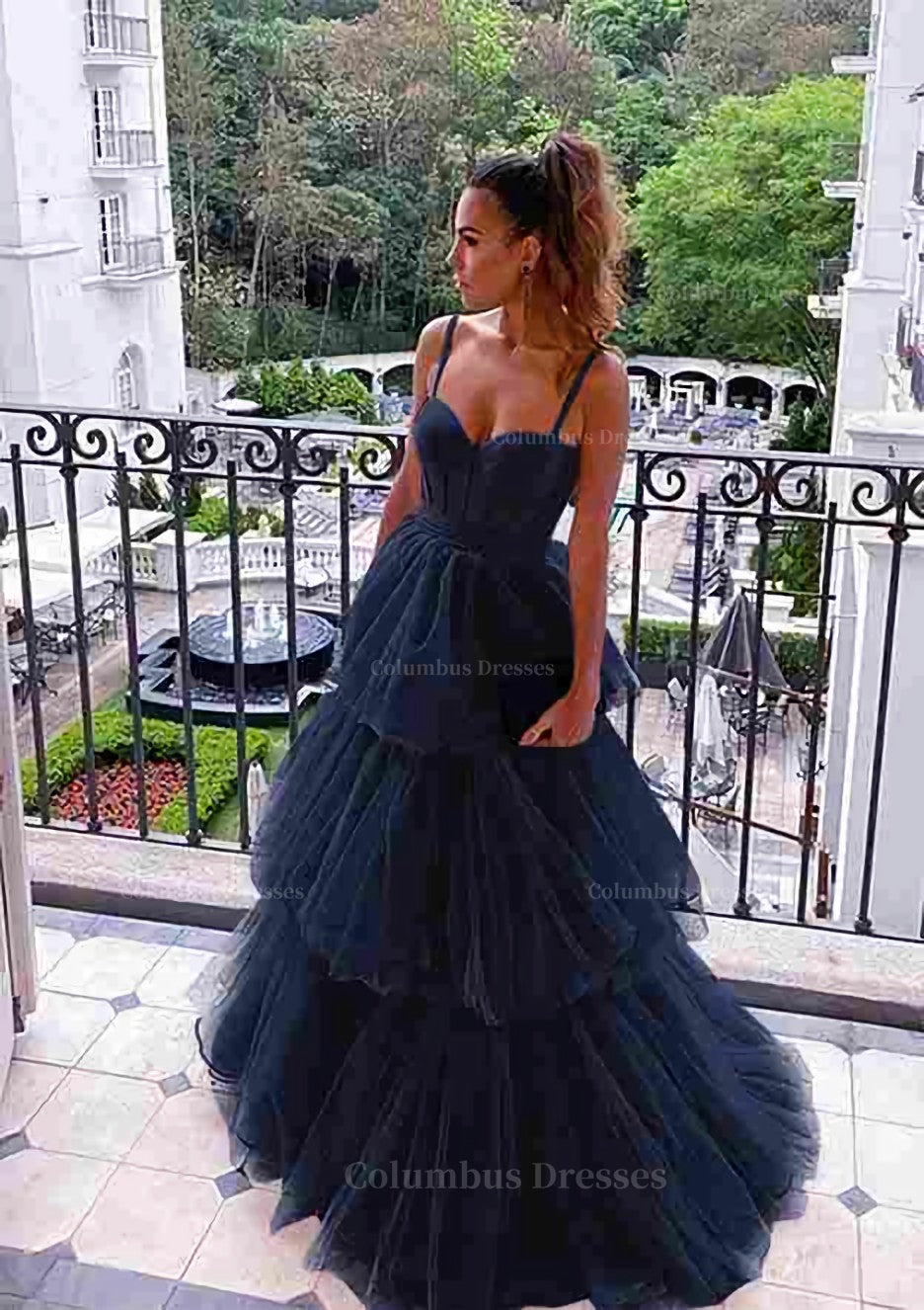 Prom Dresses 2052 Fashion Outfit, A-line Sweetheart Sleeveless Long/Floor-Length Tulle Prom Dress With Ruffles