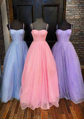 Formal Dress Wedding, A-line Sweetheart Spaghetti Straps Long/Floor-Length Glitter Prom Dress With Pockets