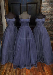 Formal Dress Website, A-line Sweetheart Spaghetti Straps Long/Floor-Length Glitter Prom Dress With Pockets