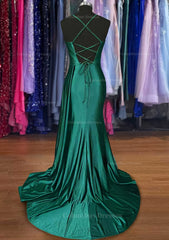 Prom Dresses Glitter, A-line Sweetheart Spaghetti Straps Sweep Train Silk like Satin Ruched Prom Dress