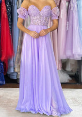 Bridesmaid Dresses Peach, A-line Sweetheart Strapless Long/Floor-Length Chiffon Prom Dress with Detachable Balloon Sleeves
