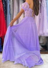 Bridesmaid Dress Blushing Pink, A-line Sweetheart Strapless Long/Floor-Length Chiffon Prom Dress with Detachable Balloon Sleeves