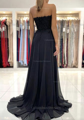 Prom Dress And Boots, A-line Sweetheart Sweep Train Chiffon Prom Dress With Lace Beading Split