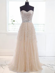 Prom Dress And Boots, A-line Sweetheart Sweep Train Tulle Dress