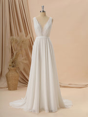 Weddings Dresses Online, A-line Taffeta V-neck Appliques Lace Sweep Train Wedding Dress