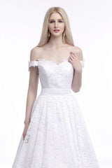 Wedding Dress Long Sleeve, A Line Tea Length Lace Off Shoulder Mid-length Wedding Dresses