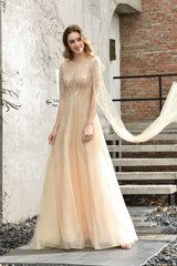 Bridesmaid Dress Shopping, A-Line Tulle Beading Handwork Long Sleeves Prom Dresses