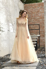 Bridesmaid Dress Satin, A-Line Tulle Beading Handwork Long Sleeves Prom Dresses