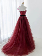 Homecoming Dresses 17 Year Old, A-Line Tulle Burgundy Long Prom Dress, Burgundy Formal Evening Dress
