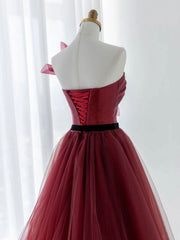 Homecoming Dresses Simples, A-Line Tulle Burgundy Long Prom Dress, Burgundy Formal Evening Dress