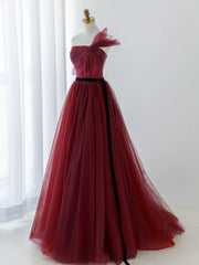 Homecoming Dresses For Middle School, A-Line Tulle Burgundy Long Prom Dress, Burgundy Formal Evening Dress