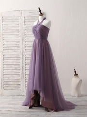 Bridesmaids Dresses Strapless, A-Line Tulle High Low Long Prom Dress Simple Bridesmaid Dress