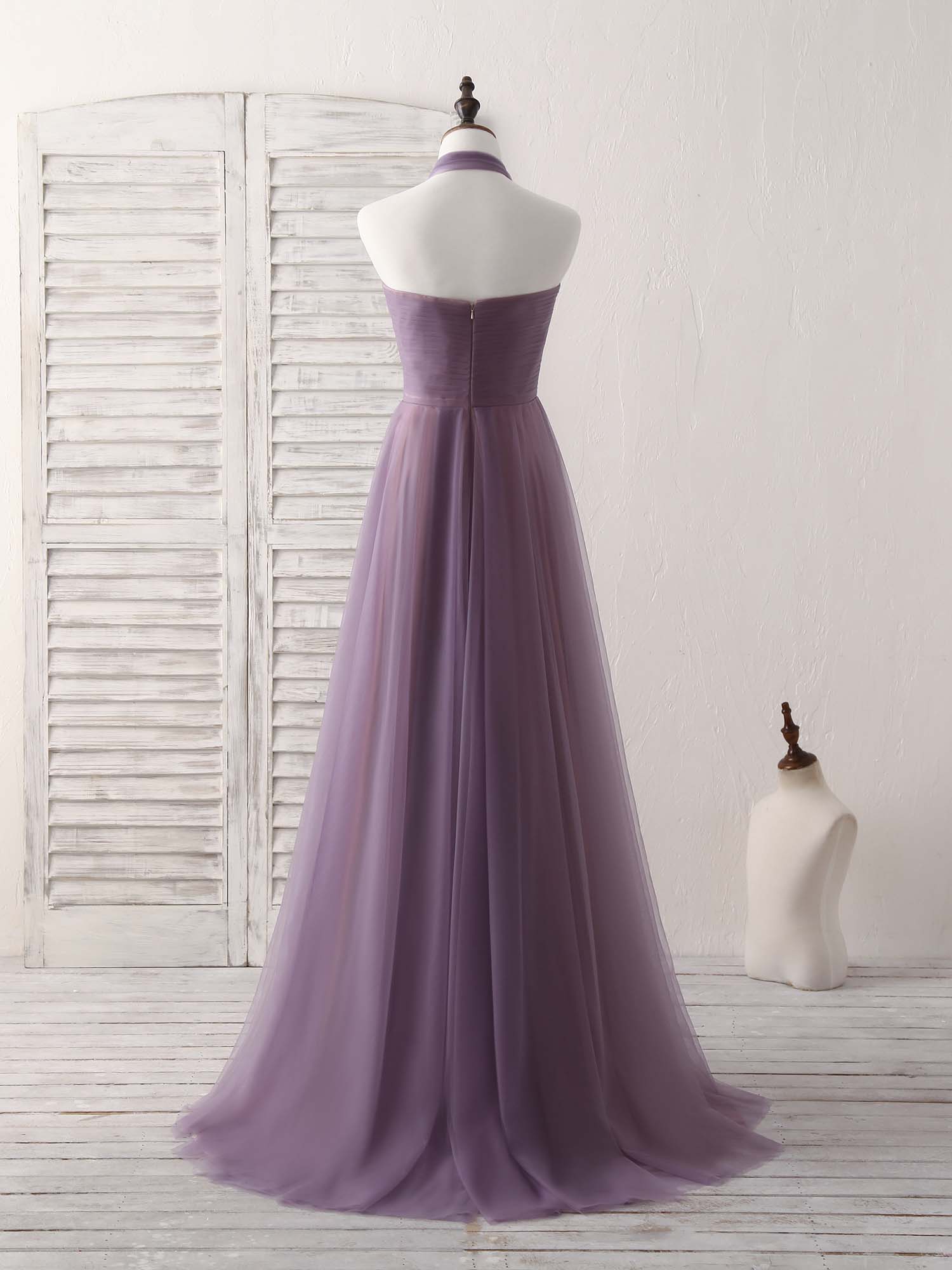 Garden Wedding, A-Line Tulle High Low Long Prom Dress Simple Bridesmaid Dress