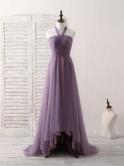 Bridesmaid Dress Strapless, A-Line Tulle High Low Long Prom Dress Simple Bridesmaid Dress