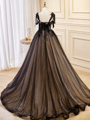 Prom Dresses Gowns, A-Line Tulle Lace Black Long Prom Dress, Black Formal Evening Dresses