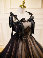 Prom Dress Gowns, A-Line Tulle Lace Black Long Prom Dress, Black Formal Evening Dresses