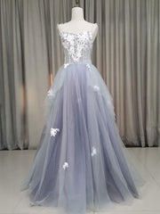 Purple Prom Dress, A line Tulle Lace Long Formal Dress, Lace Tulle Prom Dress
