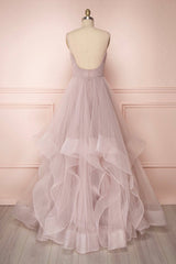 Prom Dress 2022, A-Line Tulle Layers Long Formal Dress, Cute V-Neck Evening Party Dress