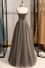 Prom Dresses Long Formal Evening Gown, A-Line Tulle Long Prom Dress with Beading, Cute Evening Party Dress