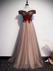 Party Dresses Short Tight, A-line Tulle Ruched Embellished Prom Dress, Long Party Dress