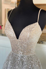 Prom Dress Black, A-Line Tulle Sequins Long Prom Dress, Spaghetti Strap Backless Evening Dress