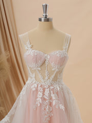Wedding Dresses Trend, A-line Tulle Straps Appliques Lace Chapel Train Corset Wedding Dress