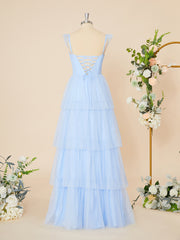 Bridal Shower Games, A-line Tulle Straps Layers Floor-Length Corset Dress