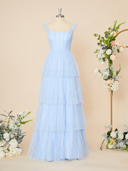 Wedding Color Schemes, A-line Tulle Straps Layers Floor-Length Corset Dress