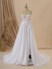 Wedding Dresses Different, A-line Tulle Sweetheart Appliques Lace Cathedral Train Corset Wedding Dress