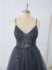 Prom Dresses 2031 Blue, A-line Tulle V-neck Beading Short/Mini Dress