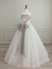 Evening Dress Ideas, A-Line Tulle White Long Prom Dress, White Formal Party Dress