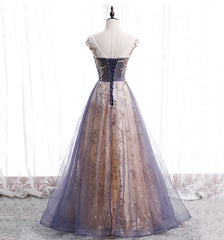 Party Dress In Store, A-line Tulle with Lace Applique Party Dress, Tulle Long Prom Dress