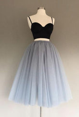 Prom Dresses Classy, A Line Two Piece Homecoming Dresses Short Tulle Prom Gowns