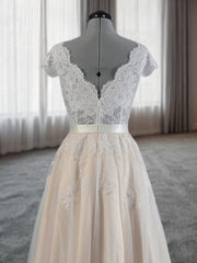 Wedding Dresse Lace, A-line V-neck Appliques Lace Floor-Length Lace Wedding Dress