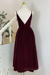 Bridesmaid Dress Color Palette, A Line V Neck Burgundy Black Tea Length Prom Dresses, Short Black Wine Red Formal Homecoming Dresses