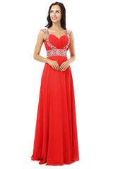 Homecoming Dress Styles, A-line V Neck Chiffon Long Red Prom Dresses