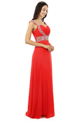 Homecoming Dresses Red, A-line V Neck Chiffon Long Red Prom Dresses