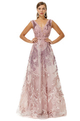 Homecoming Dress Shopping, A-line V-neck Lace Beaded Applique Floor-length Sleeveless Prom Dresses