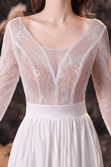 Party Dresse Idea, A Line V-Neck Long Sleeve Ombre Silk Like Satin Sweep Train Prom Dresses