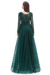 Prom Dresses Aesthetic, A-Line V Neck Long Sleeves Lace Long Prom Dresses