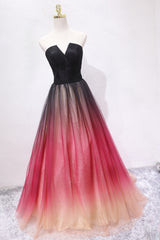 Party Dress Miami, A Line V Neck Open Back Ombre Long Prom Dress, Backless Ombre Formal Graduation Evening Dress