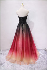 Party Dresses Miami, A Line V Neck Open Back Ombre Long Prom Dress, Backless Ombre Formal Graduation Evening Dress