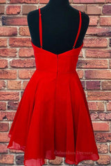 Party Dress Boots, A Line V Neck Open Back Red Short Prom Dress, Backless Red Homecoming Dress