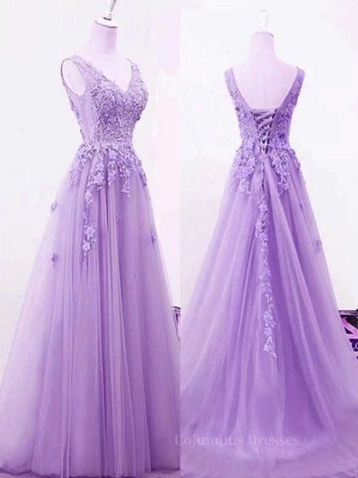 Homecoming Dresses Green, A Line V Neck Purple Lace Prom Dresses, Purple Lace Long Formal Bridesmaid Dresses