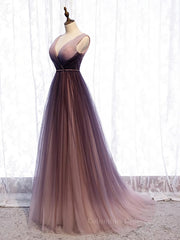 Prom Dress Blue, A Line V Neck Purple Ombre Prom Dresses, V Neck Purple Ombre Formal Evening Bridesmaid Dresses